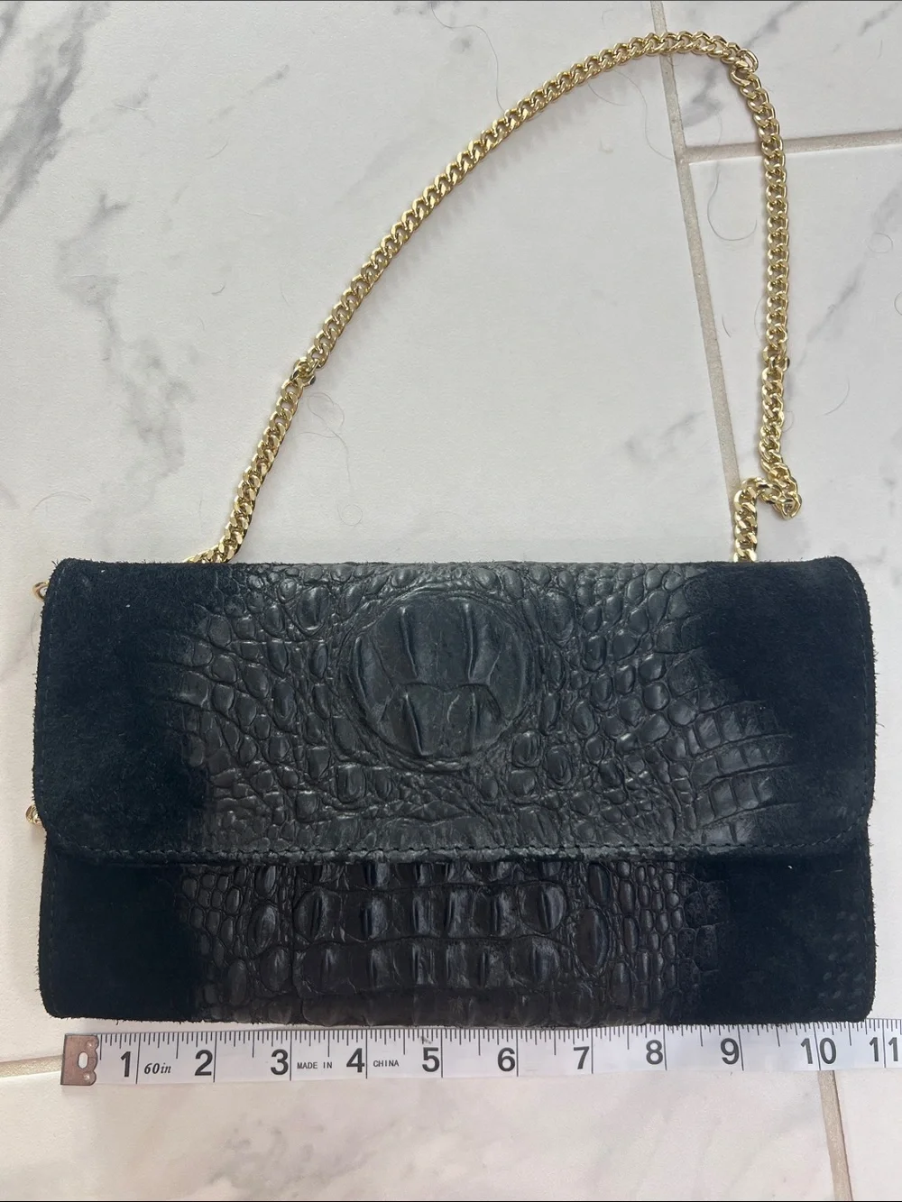 House of Harlow Black Croc-Embossed Shoulder Bag with Gold Chain - Picture 1 of 7